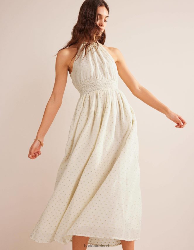 Ivory & Gold Clip Clothing Metallic Detail Maxi Dress Boden Women L466L61247