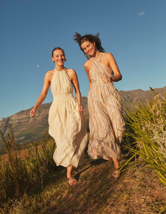 Ivory & Gold Clip Clothing Metallic Detail Maxi Dress Boden Women L466L61247