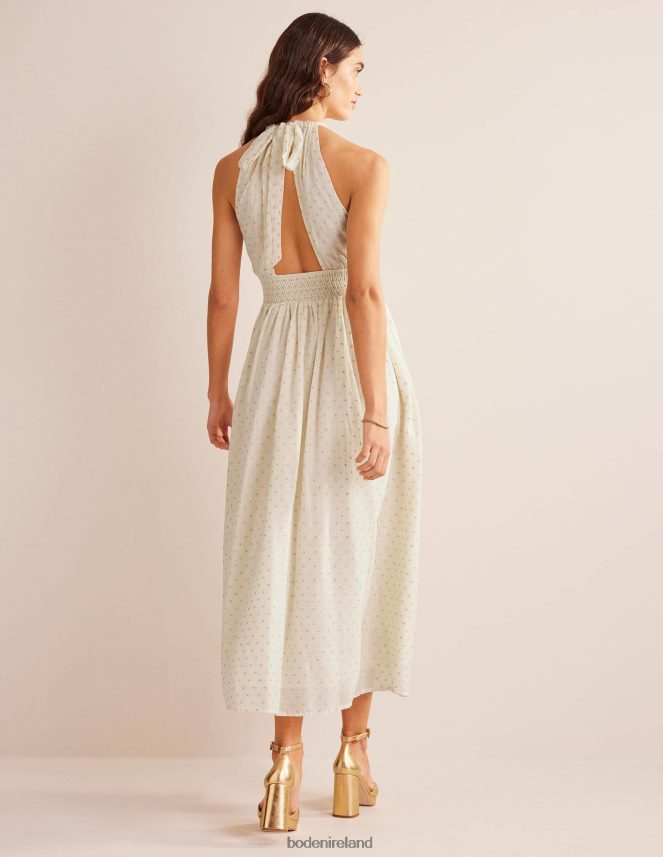 Ivory & Gold Clip Clothing Metallic Detail Maxi Dress Boden Women L466L61247