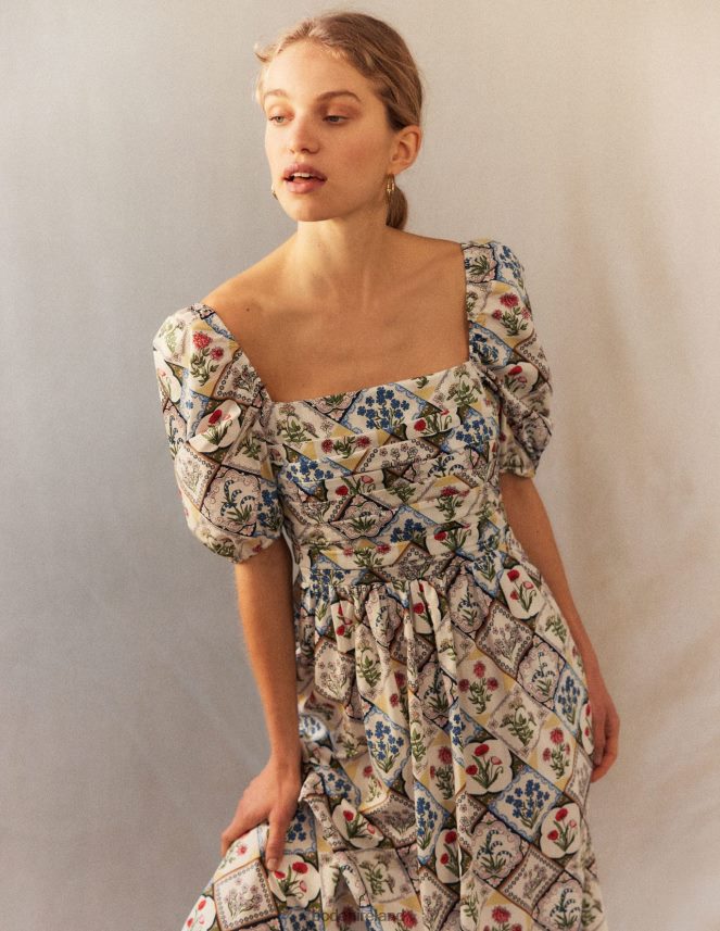 Ivory & Wild Bluebell Clothing Ruched Bodice Midi Dress Boden Women L466L62234