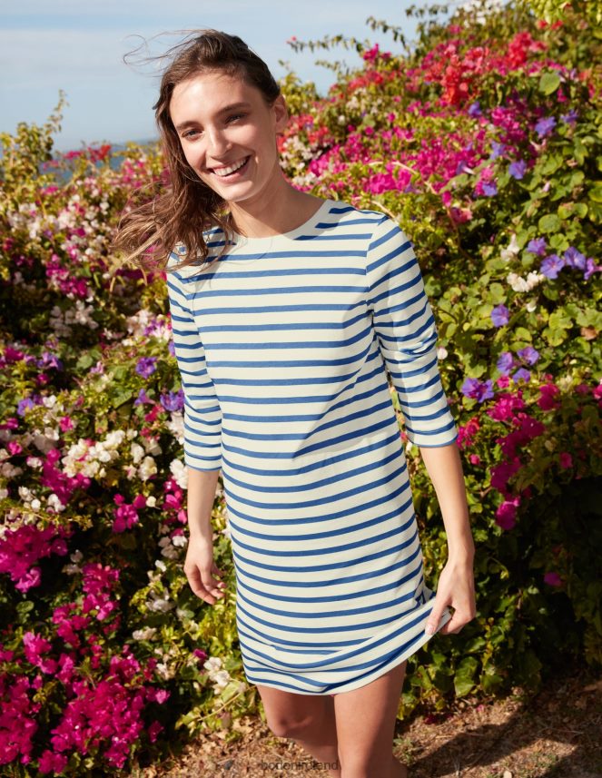 Ivory and Blue Stripe Clothing Jersey Mini T-Shirt Dress Boden Women L466L6941