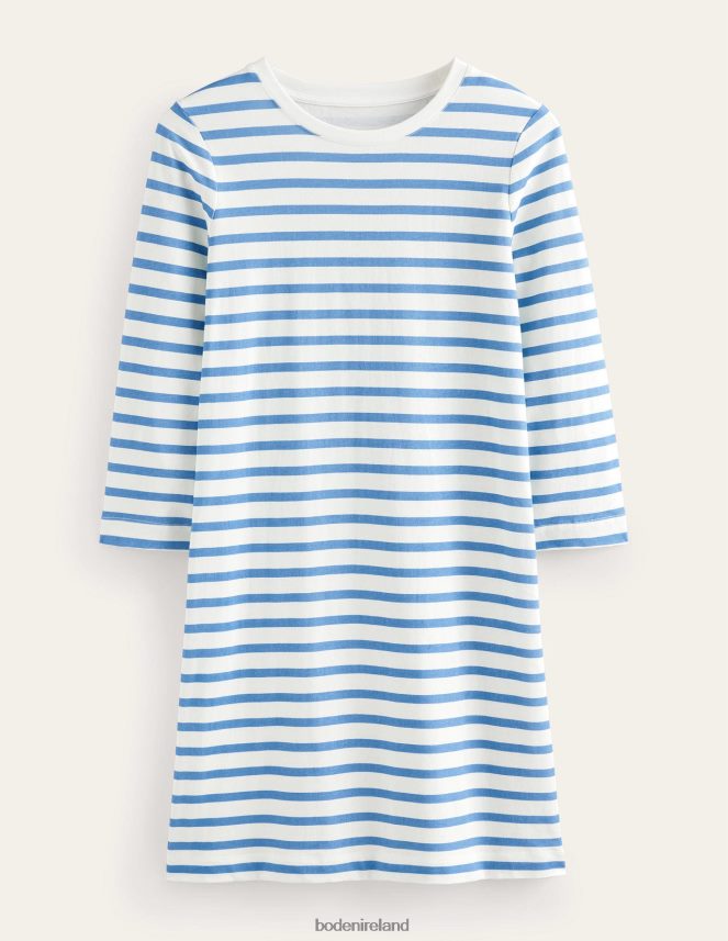 Ivory and Blue Stripe Clothing Jersey Mini T-Shirt Dress Boden Women L466L6941