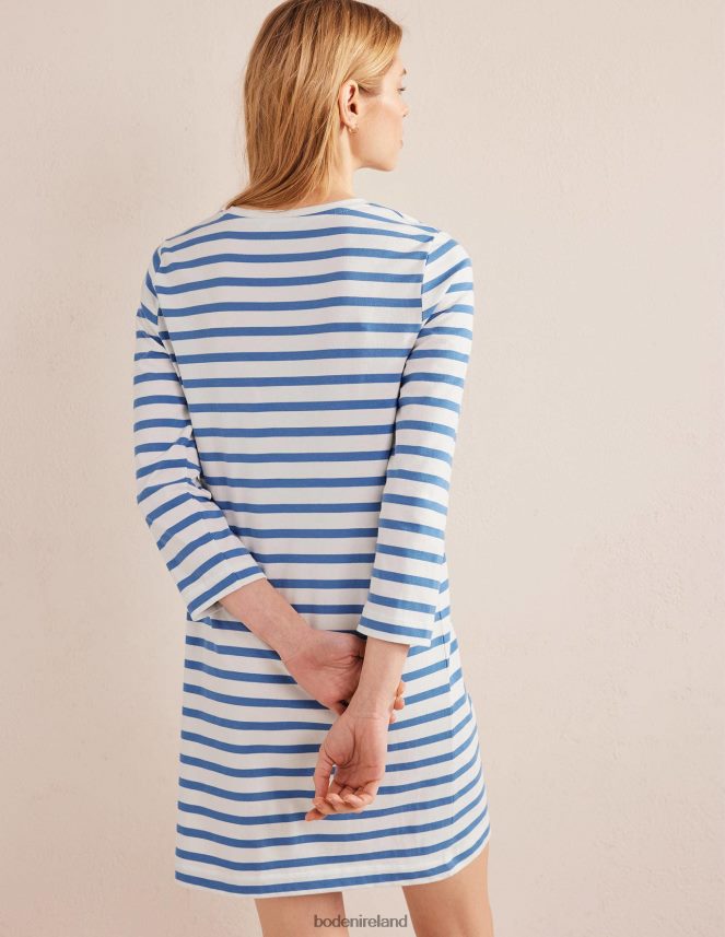 Ivory and Blue Stripe Clothing Jersey Mini T-Shirt Dress Boden Women L466L6941