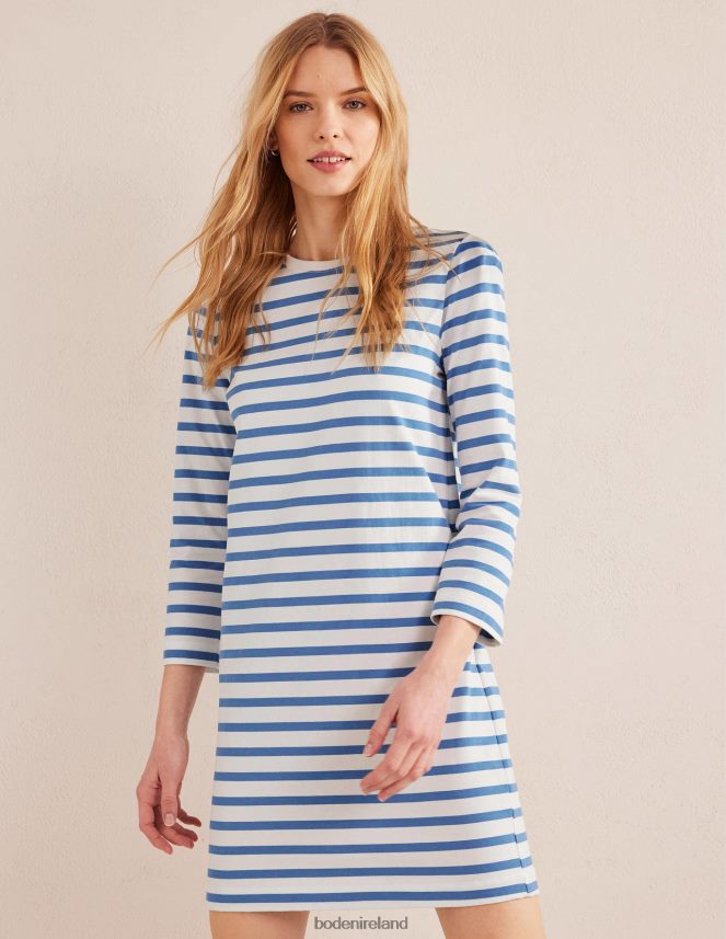 Ivory and Blue Stripe Clothing Jersey Mini T-Shirt Dress Boden Women L466L6941