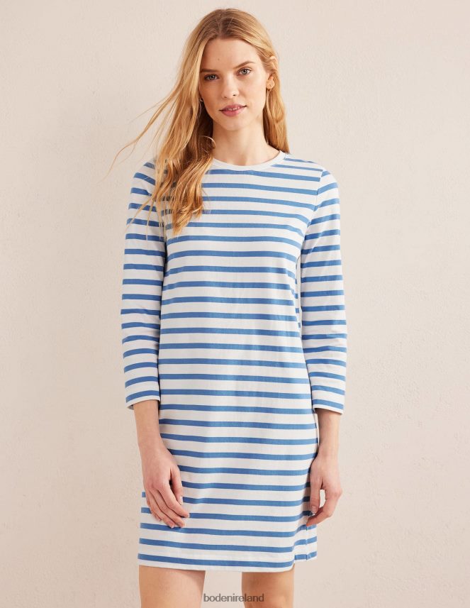 Ivory and Blue Stripe Clothing Jersey Mini T-Shirt Dress Boden Women L466L6941