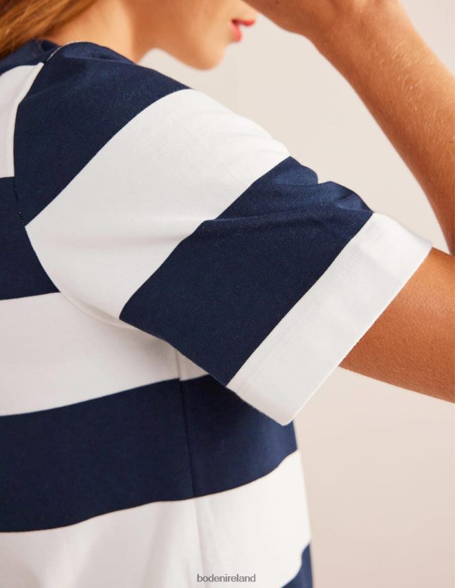 Ivory and Navy Stripe Clothing Crew Neck Mini T-shirt Dress Boden Women L466L61061