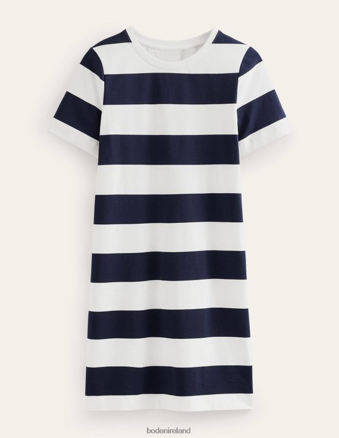 Ivory and Navy Stripe Clothing Crew Neck Mini T-shirt Dress Boden Women L466L61061