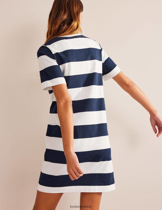 Ivory and Navy Stripe Clothing Crew Neck Mini T-shirt Dress Boden Women L466L61061