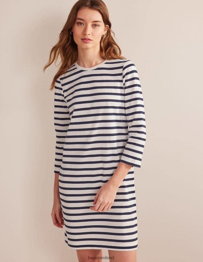 Ivory and Navy Stripe Clothing Jersey Mini T-Shirt Dress Boden Women L466L6940