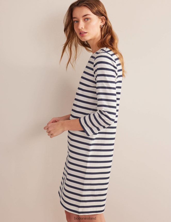 Ivory and Navy Stripe Clothing Jersey Mini T-Shirt Dress Boden Women L466L6940