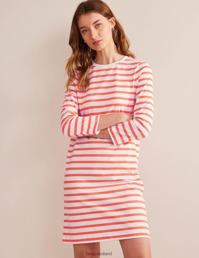Ivory and Persimmon Stripe Clothing Jersey Mini T-Shirt Dress Boden Women L466L61253