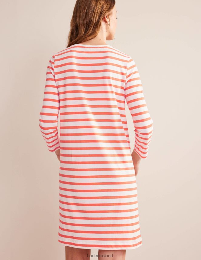 Ivory and Persimmon Stripe Clothing Jersey Mini T-Shirt Dress Boden Women L466L61253