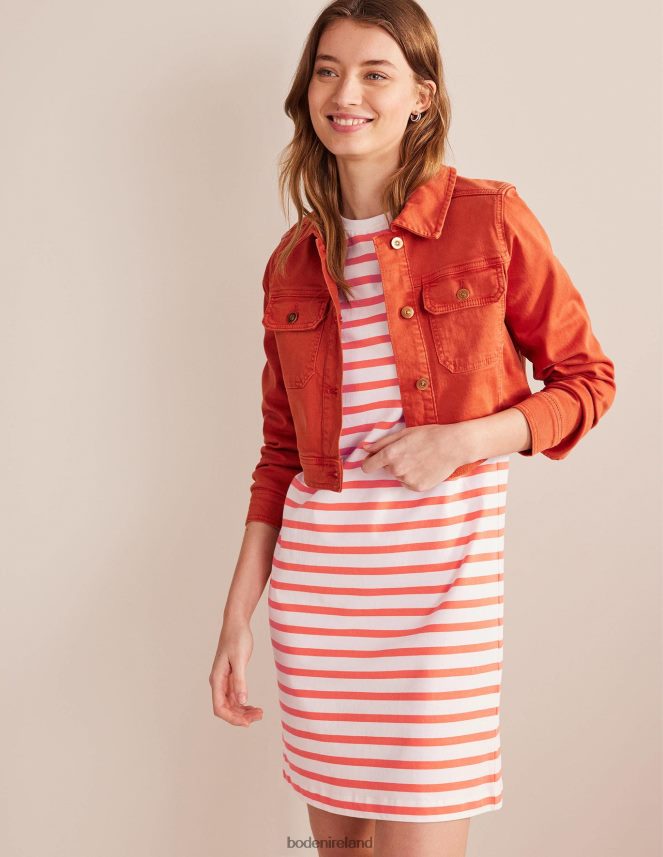 Ivory and Persimmon Stripe Clothing Jersey Mini T-Shirt Dress Boden Women L466L61253