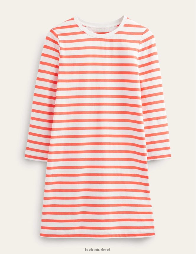 Ivory and Persimmon Stripe Clothing Jersey Mini T-Shirt Dress Boden Women L466L61253