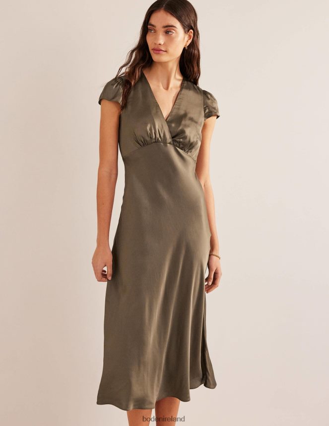 Khaki Clothing Satin Empire Midi Tea Dress Boden Women L466L61011