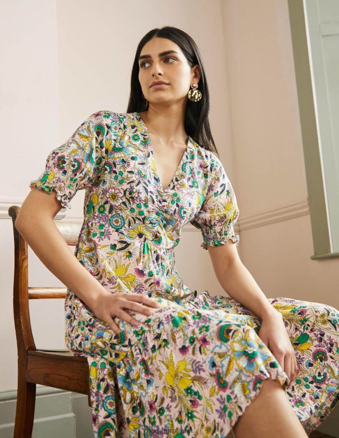 Milkshake & Tropic Meadow Clothing V-Neck Midi Tea Dress Boden Women L466L62401