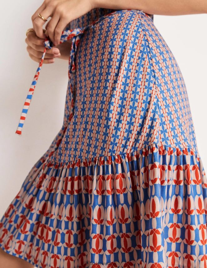 Mosaic Blue & Petal Geo Clothing Notch Neck Tiered Jersey Dress Boden Women L466L62102