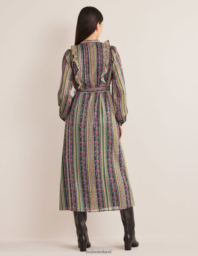 Multi & Carnation Bloom Clothing Ruffle Metallic Midi Dress Boden Women L466L62065