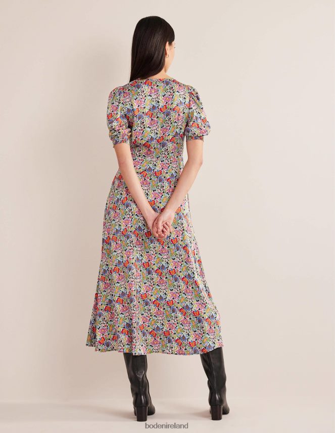 Multi & Carnation Garden Clothing Satin Midi Tea Dress Boden Women L466L62448