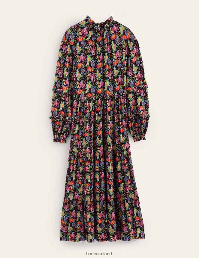 Multi & Carnation Garden Clothing Tier Insert Midi Jersey Dress Boden Women L466L61577