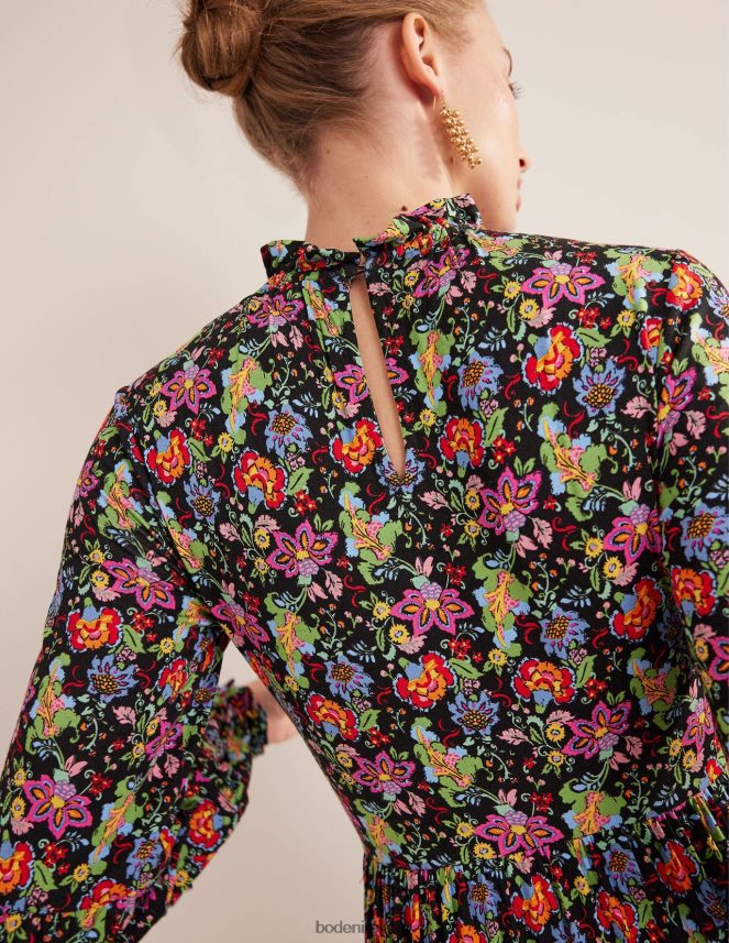 Multi & Carnation Garden Clothing Tier Insert Midi Jersey Dress Boden Women L466L61577