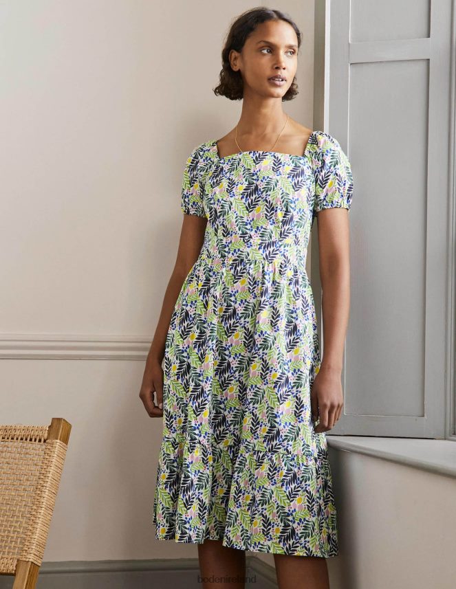 Multi & Lemon Foliage Clothing Square Neck Tiered Dress Boden Women L466L62427