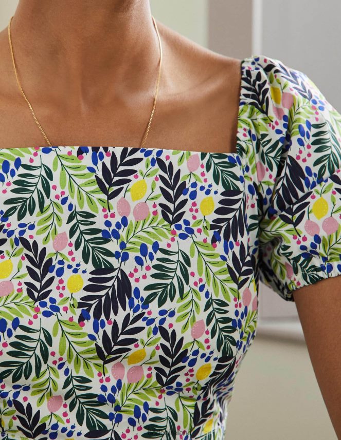 Multi & Lemon Foliage Clothing Square Neck Tiered Dress Boden Women L466L62427