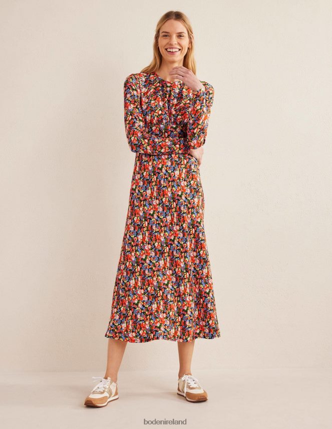 Multi & Peony Pop Clothing Crew Neck Midi Tea Dress Boden Women L466L61370