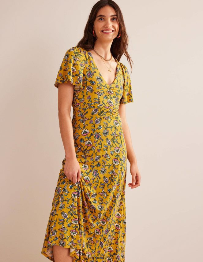 Mustard Seed & Meadow Fall Clothing V-Neck Jersey Midi Dress Boden Women L466L611