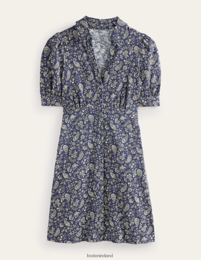 Navy & Dandelion Paisley Clothing Button Jersey Mini Tea Dress Boden Women L466L61199