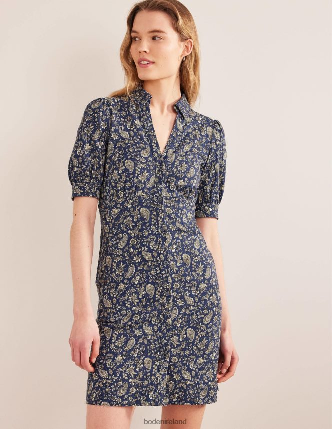 Navy & Dandelion Paisley Clothing Button Jersey Mini Tea Dress Boden Women L466L61199