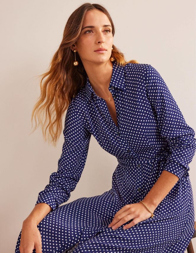 Navy & Dotty Clothing Kate Midi Shirt Dress Boden Women L466L650