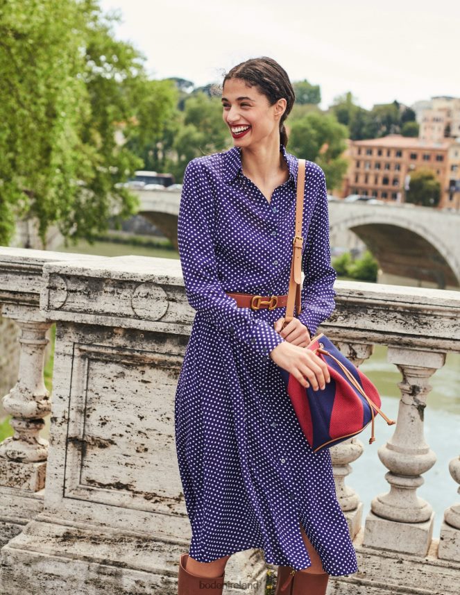 Navy & Dotty Clothing Kate Midi Shirt Dress Boden Women L466L650