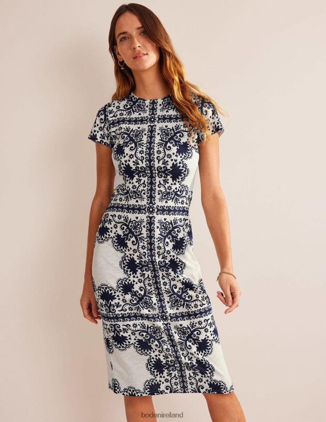 Navy & Floweret Placement Clothing Jersey Column Midi Dress Boden Women L466L61405