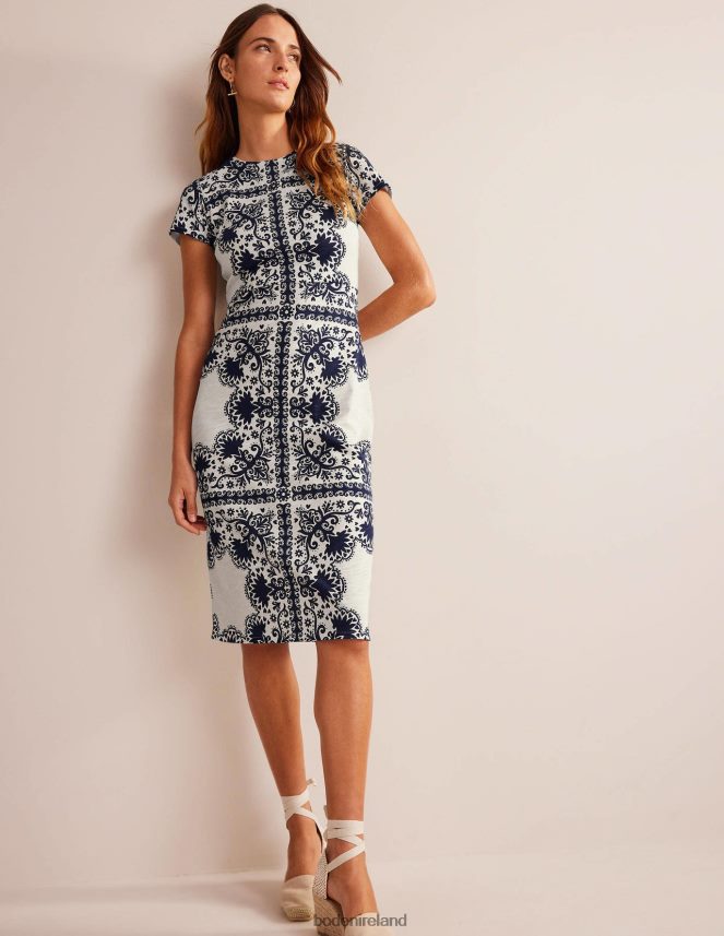 Navy & Floweret Placement Clothing Jersey Column Midi Dress Boden Women L466L61405