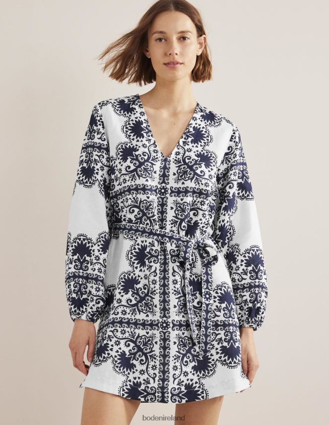 Navy & Milos Terrace Clothing V-Neck Tie Waist Mini Kaftan Boden Women L466L61184