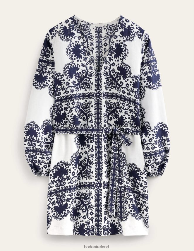 Navy & Milos Terrace Clothing V-Neck Tie Waist Mini Kaftan Boden Women L466L61184