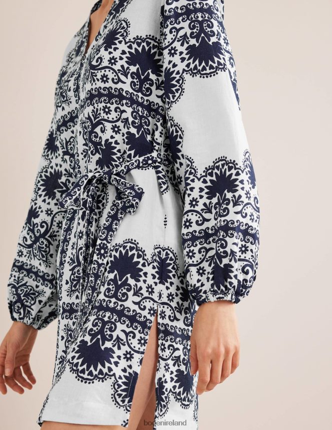 Navy & Milos Terrace Clothing V-Neck Tie Waist Mini Kaftan Boden Women L466L61184