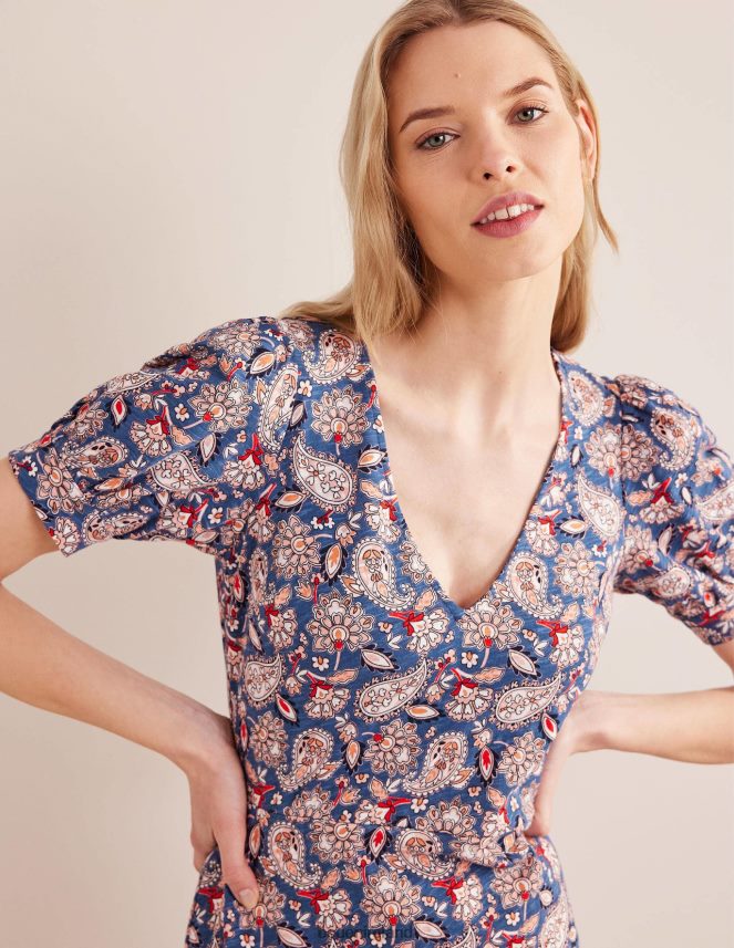 Navy & Paisley Terrace Clothing V-Neck Jersey Mini Dress Boden Women L466L61076