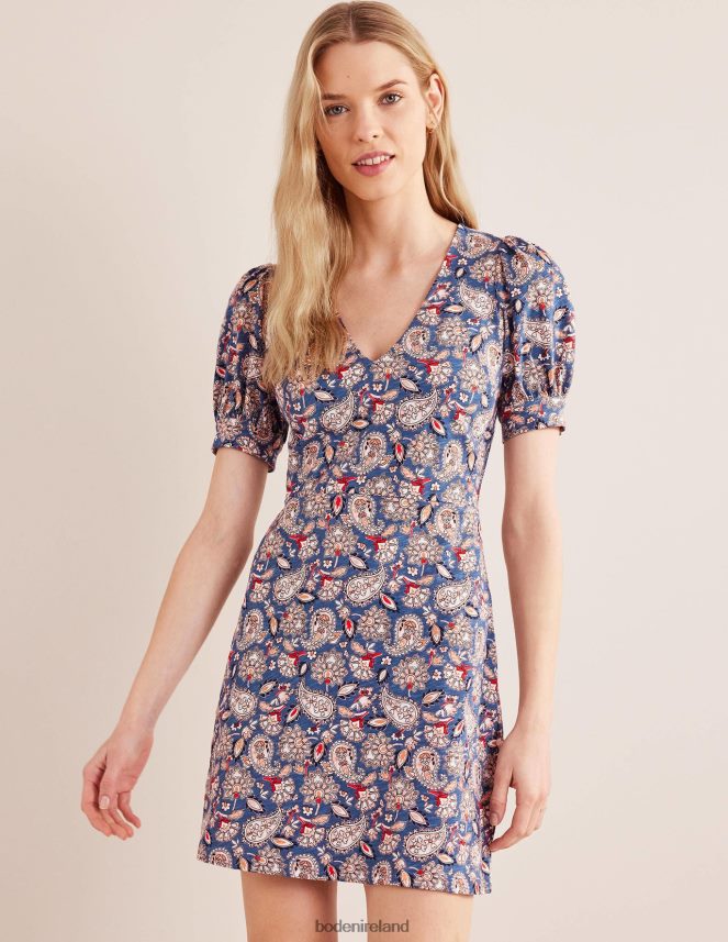 Navy & Paisley Terrace Clothing V-Neck Jersey Mini Dress Boden Women L466L61076