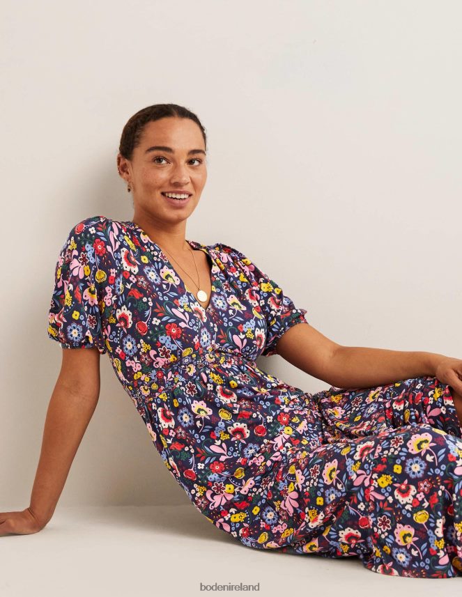 Navy & Pretty Paradise Clothing Tiered Jersey Maxi Tea Dress Boden Women L466L62469