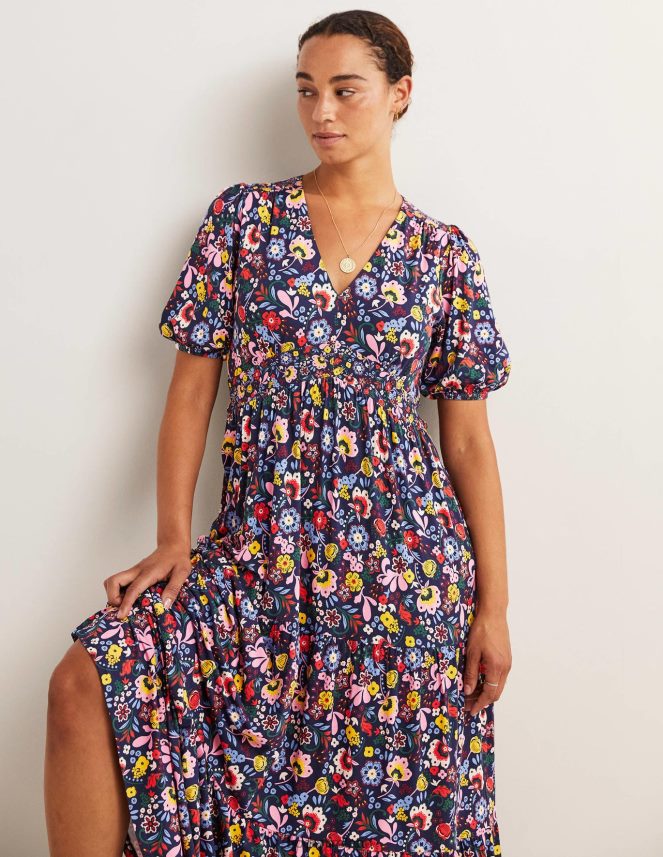 Navy & Pretty Paradise Clothing Tiered Jersey Maxi Tea Dress Boden Women L466L62469