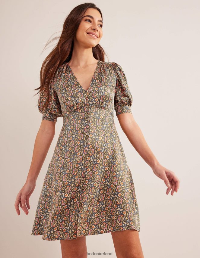 Nightshadow & Block Paisley Clothing Satin Tea Dress Boden Women L466L61163