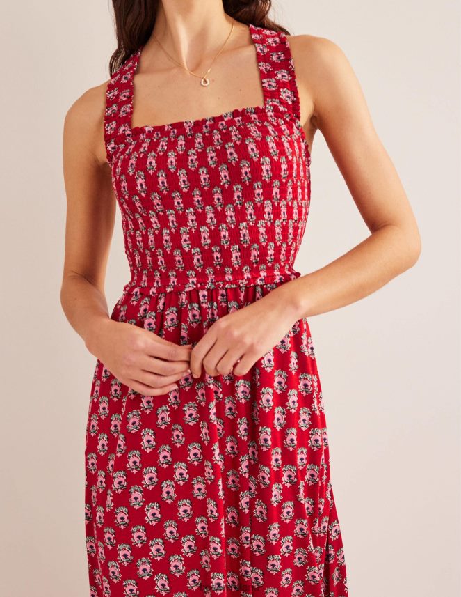 Poinsettia & Dainty Floret Clothing Cross Back Jersey Midi Dress Boden Women L466L62255