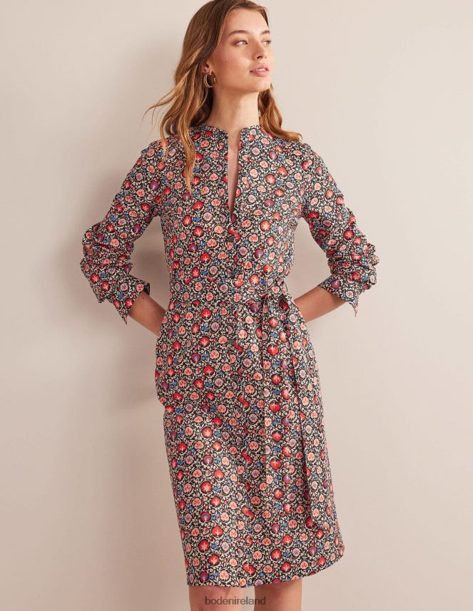 Poinsettia & Enchanting Bloom Clothing Collarless Midi Shirt Dress Boden Women L466L670