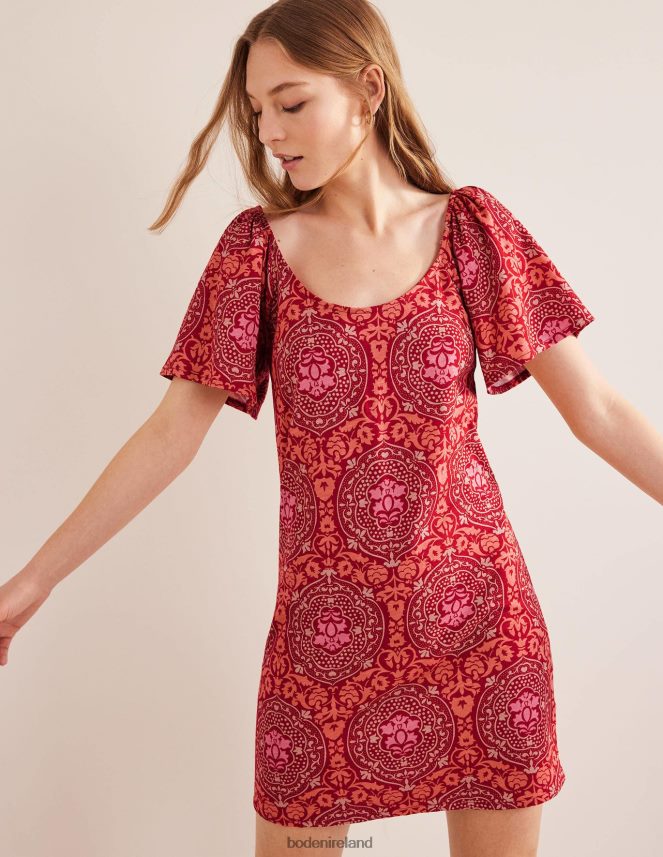 Poinsettia & Exotic Tile Clothing Scoop Neck Jersey Mini Dress Boden Women L466L61119
