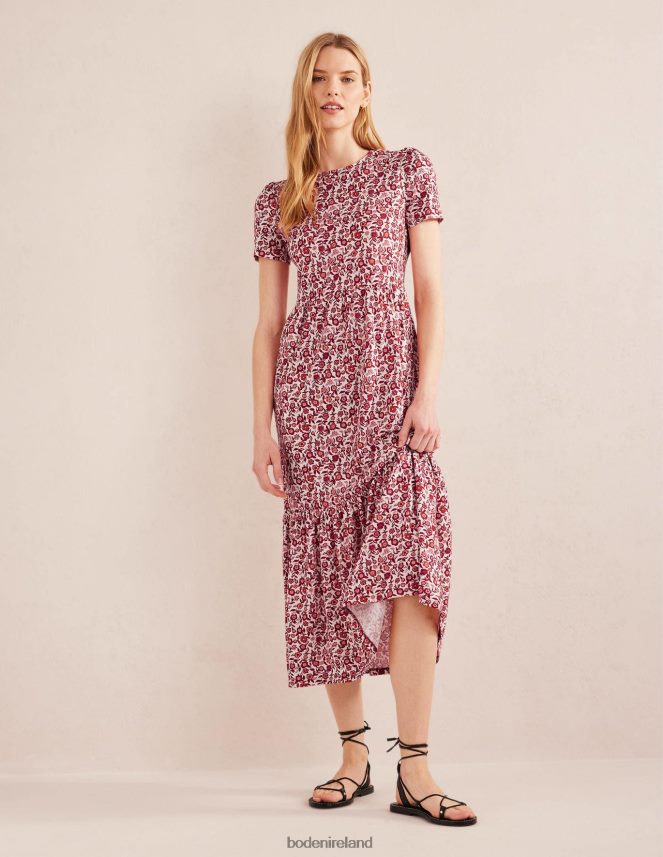 Poinsettia & Pansy Bloom Clothing Tiered Easy Jersey Midi Dress Boden Women L466L62475