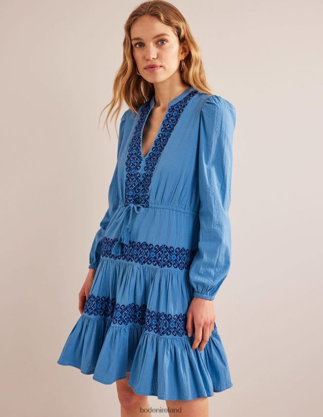 Porcelain Blue Clothing Tiered Embroidered Dress Boden Women L466L61297