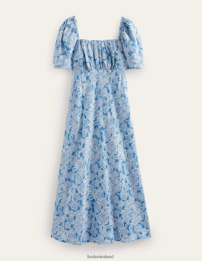 Porcelain Blue & Paisley Bud Clothing Ruched Bodice Midi Dress Boden Women L466L61003