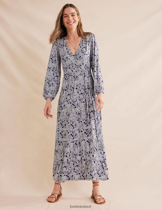 Prussian Blue & Paisley Bud Clothing Multi Tiered Wrap Maxi Dress Boden Women L466L61009